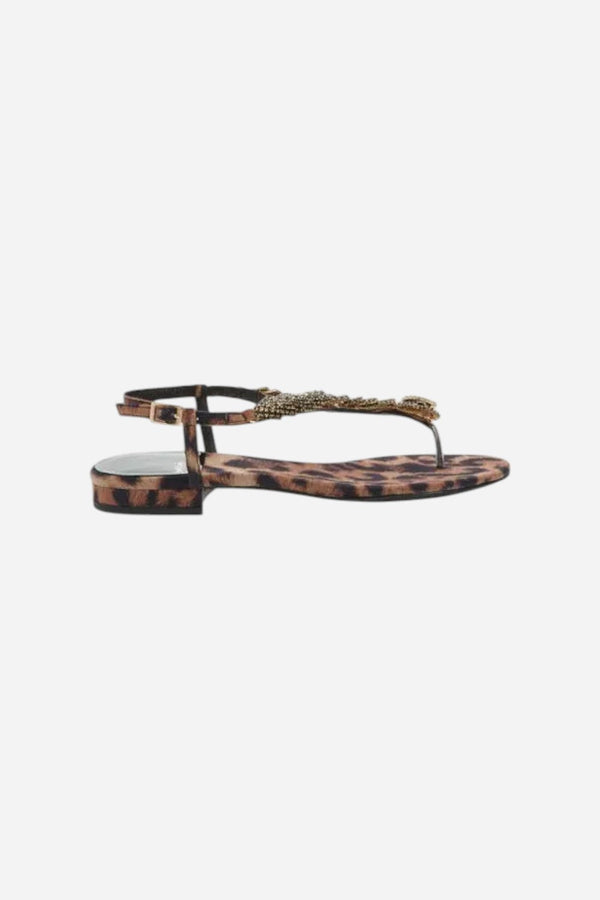 Jeffrey Campbell Kaa Snake Sandal in Black Beige Cheetah Satin
