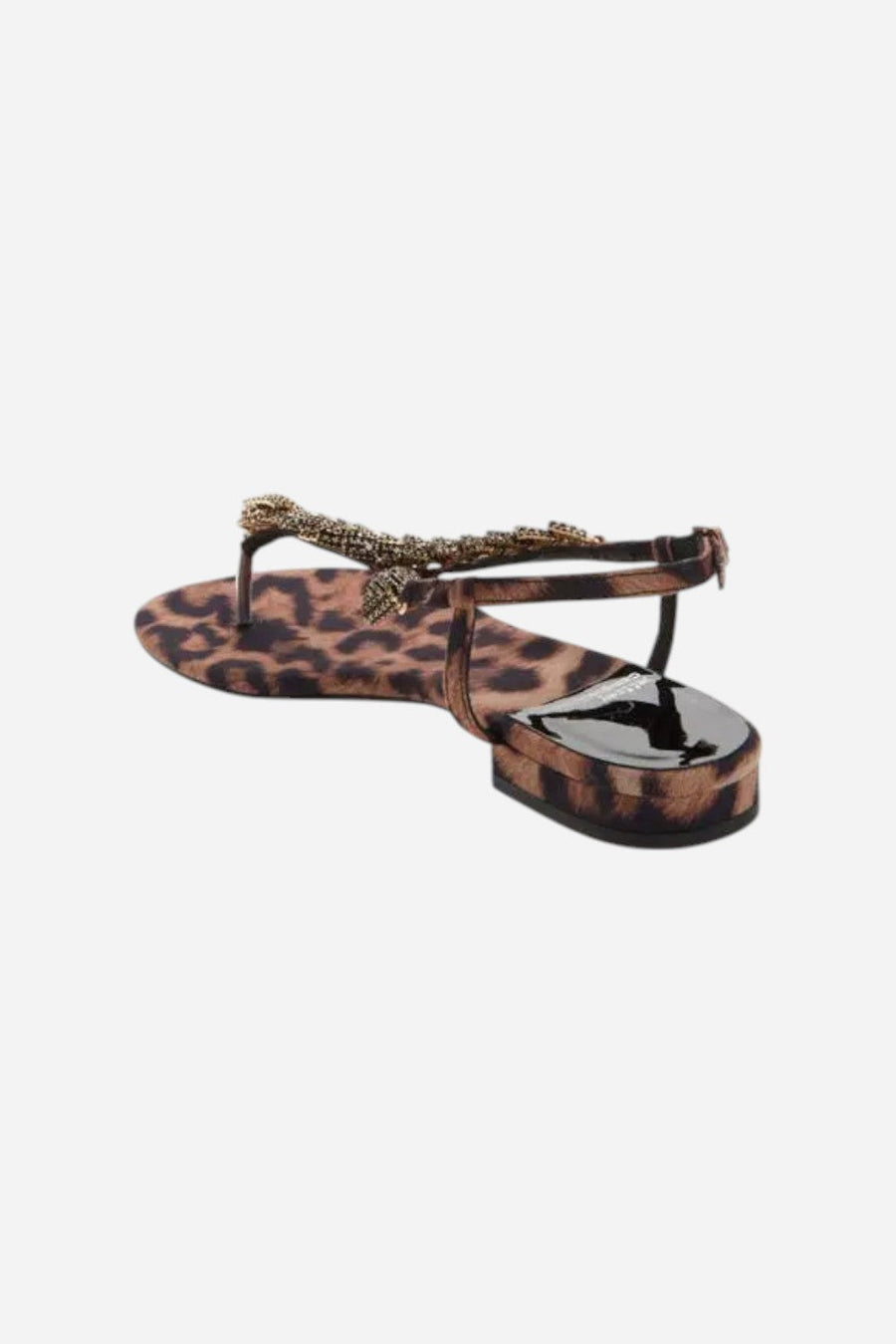 Jeffrey Campbell Kaa Snake Sandal in Black Beige Cheetah Satin – side view