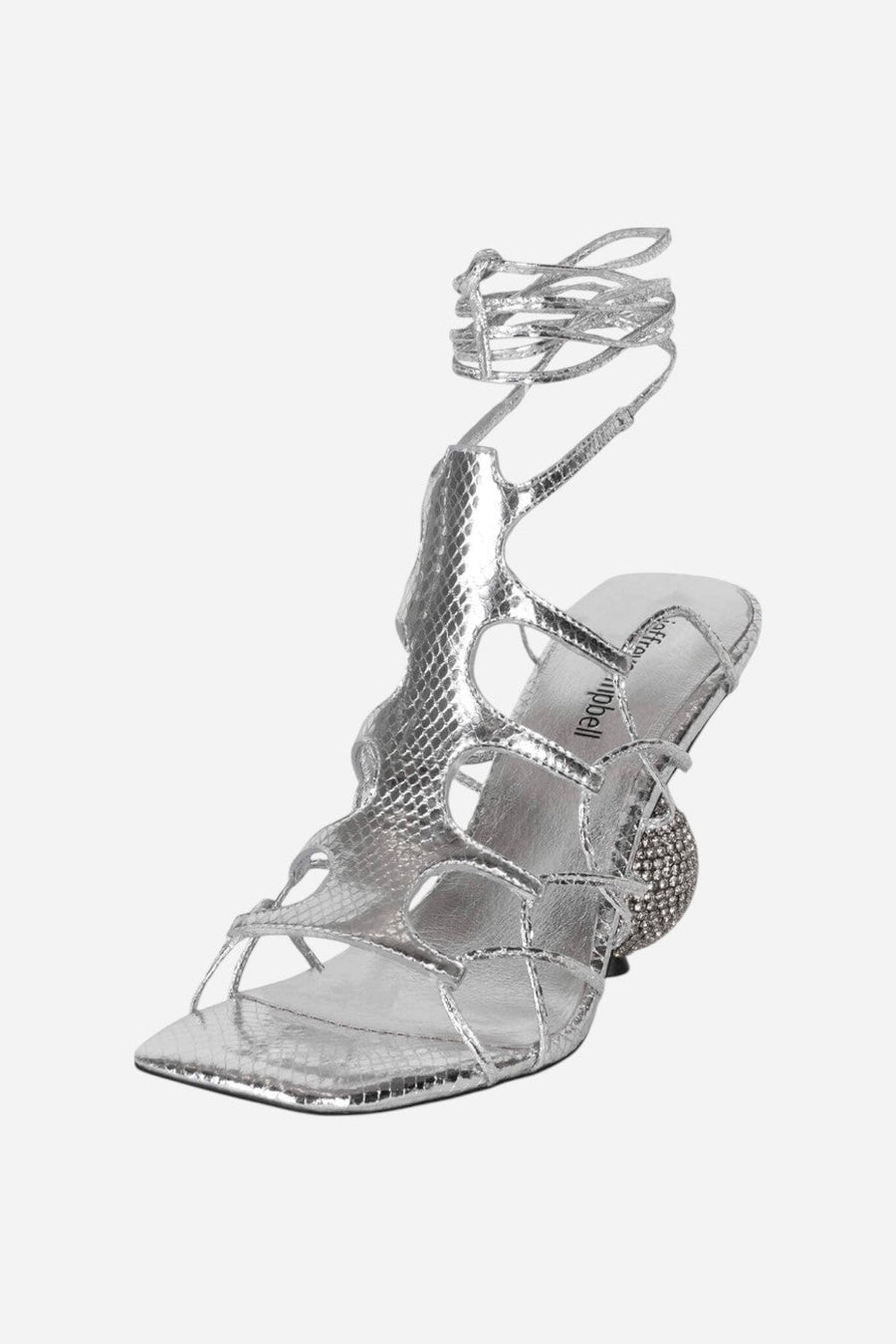 Jeffrey Campbell Le-Freak High Ball Heel in Silver Metallic Snake – back view
