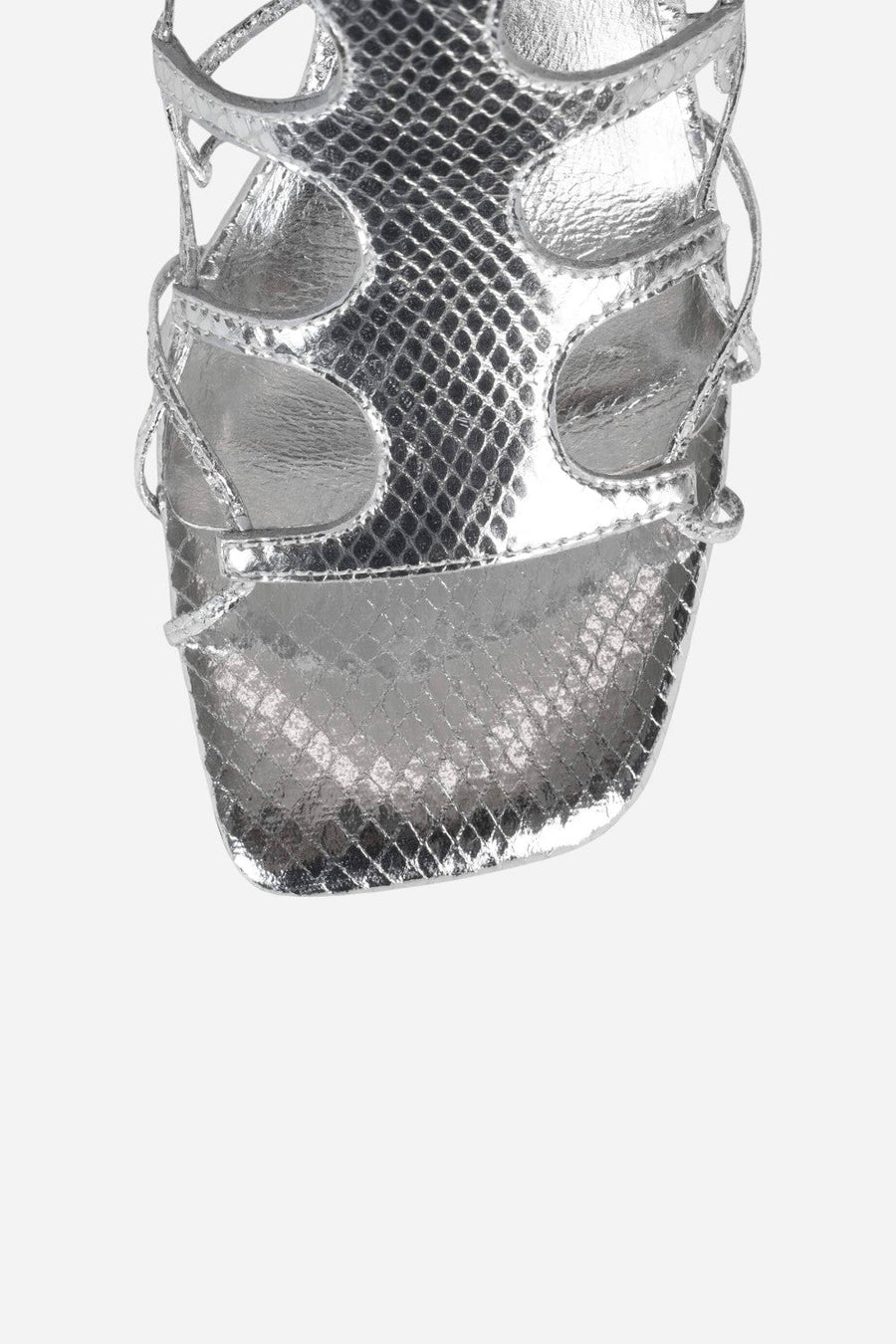 Jeffrey Campbell Le-Freak High Ball Heel in Silver Metallic Snake – detail