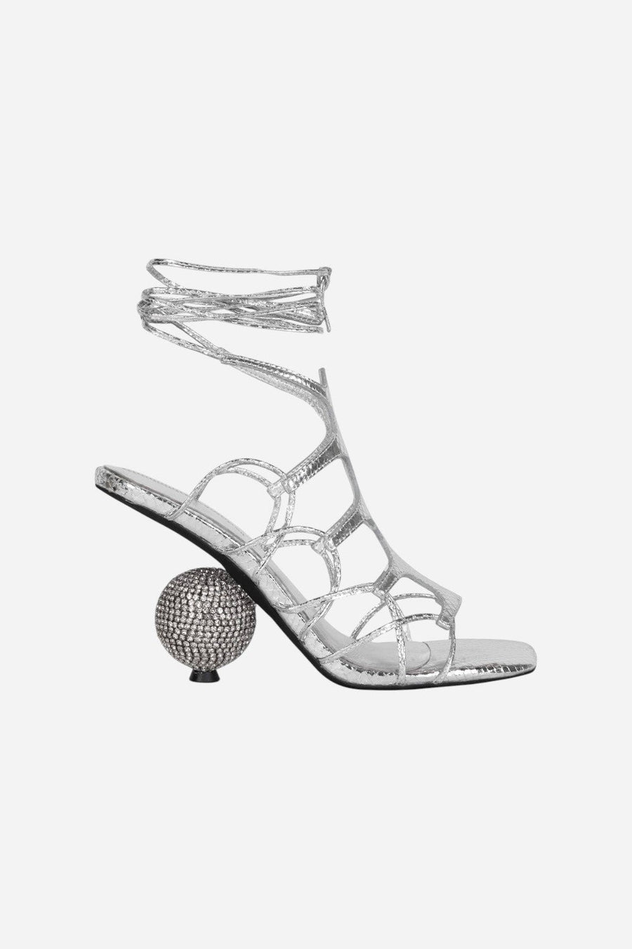 Jeffrey Campbell Le-Freak High Ball Heel in Silver Metallic Snake – front view