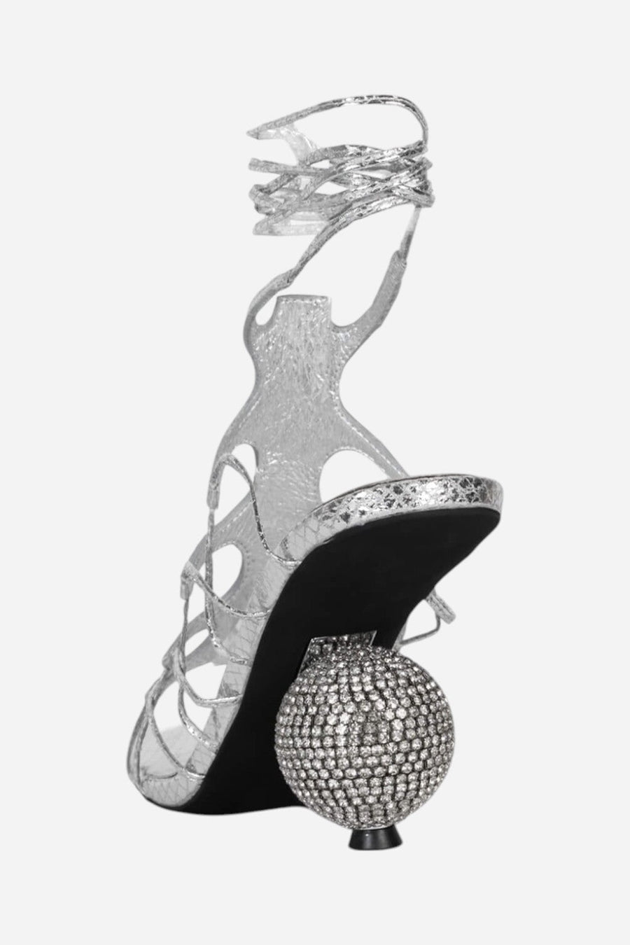 Jeffrey Campbell Le-Freak High Ball Heel in Silver Metallic Snake – side view