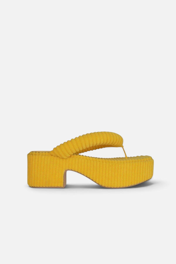 Jeffrey Campbell Luau-2 Platform Sandal in Yellow Stripe Terry Cloth