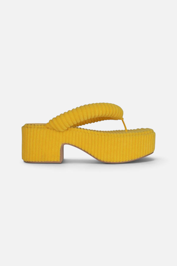 Jeffrey Campbell Luau-2 Platform Sandal in Yellow Stripe Terry Cloth