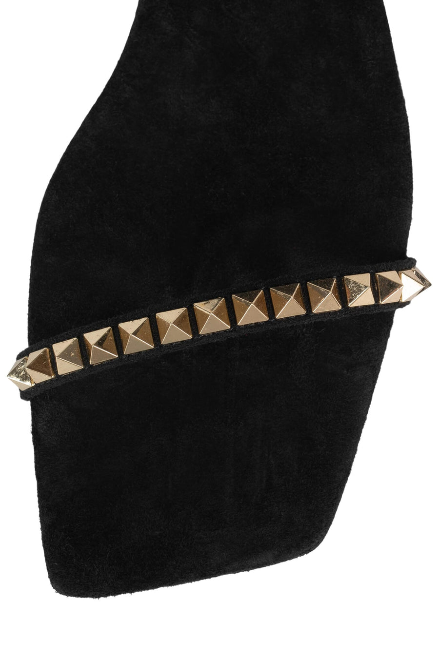 Jeffrey Campbell Luxor Ankle Sandals in Black Suede Gold – flat lay