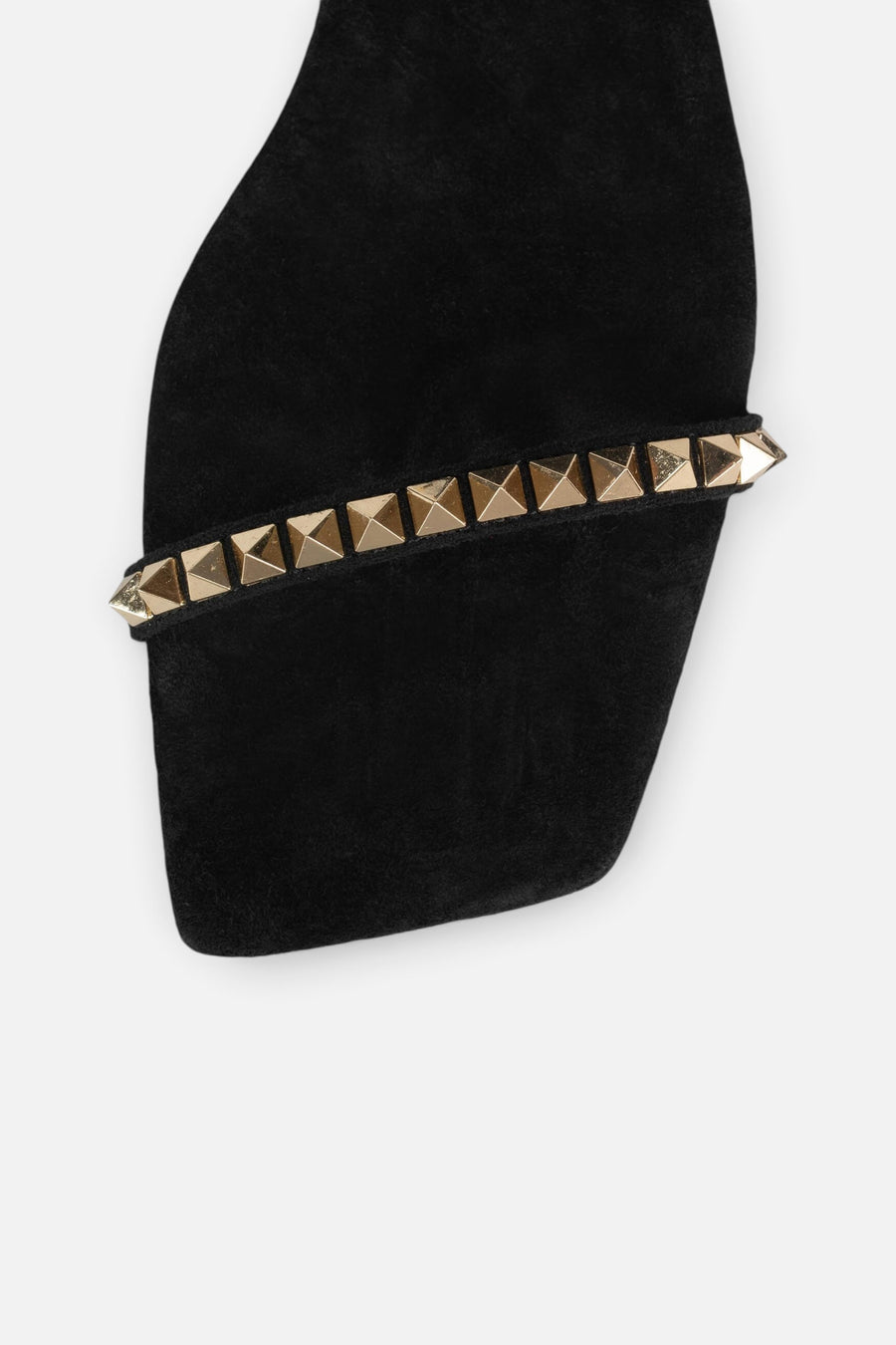 Jeffrey Campbell Luxor Ankle Sandals in Black Suede Gold – flat lay