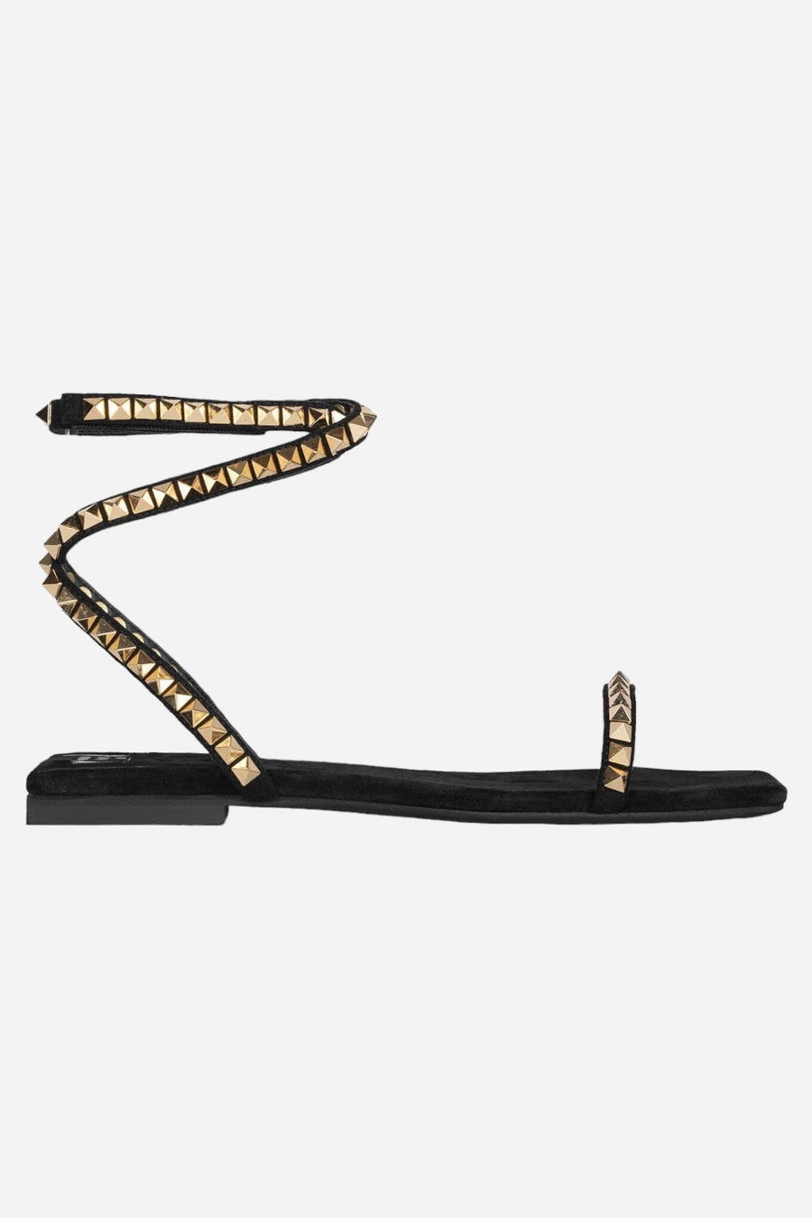 Jeffrey Campbell Luxor Ankle Sandals in Black Suede Gold – front view