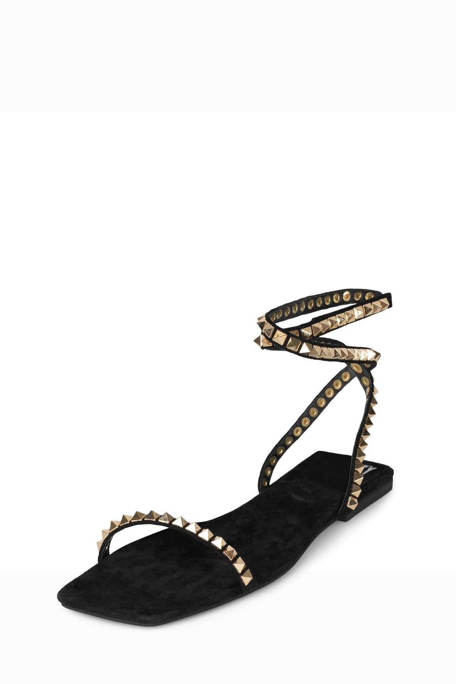 Jeffrey Campbell Luxor Ankle Sandals in Black Suede Gold – side view