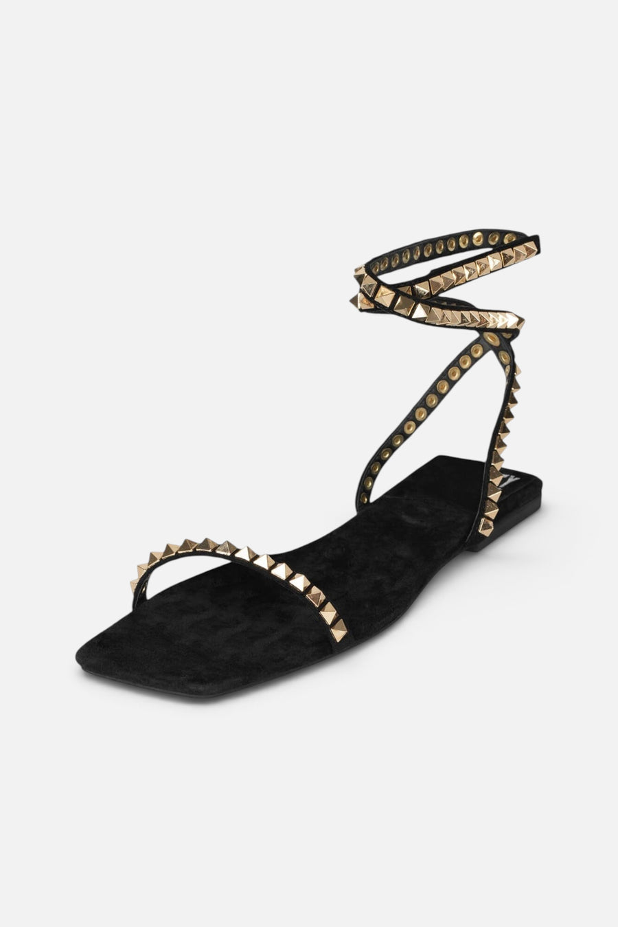 Jeffrey Campbell Luxor Ankle Sandals in Black Suede Gold – side view