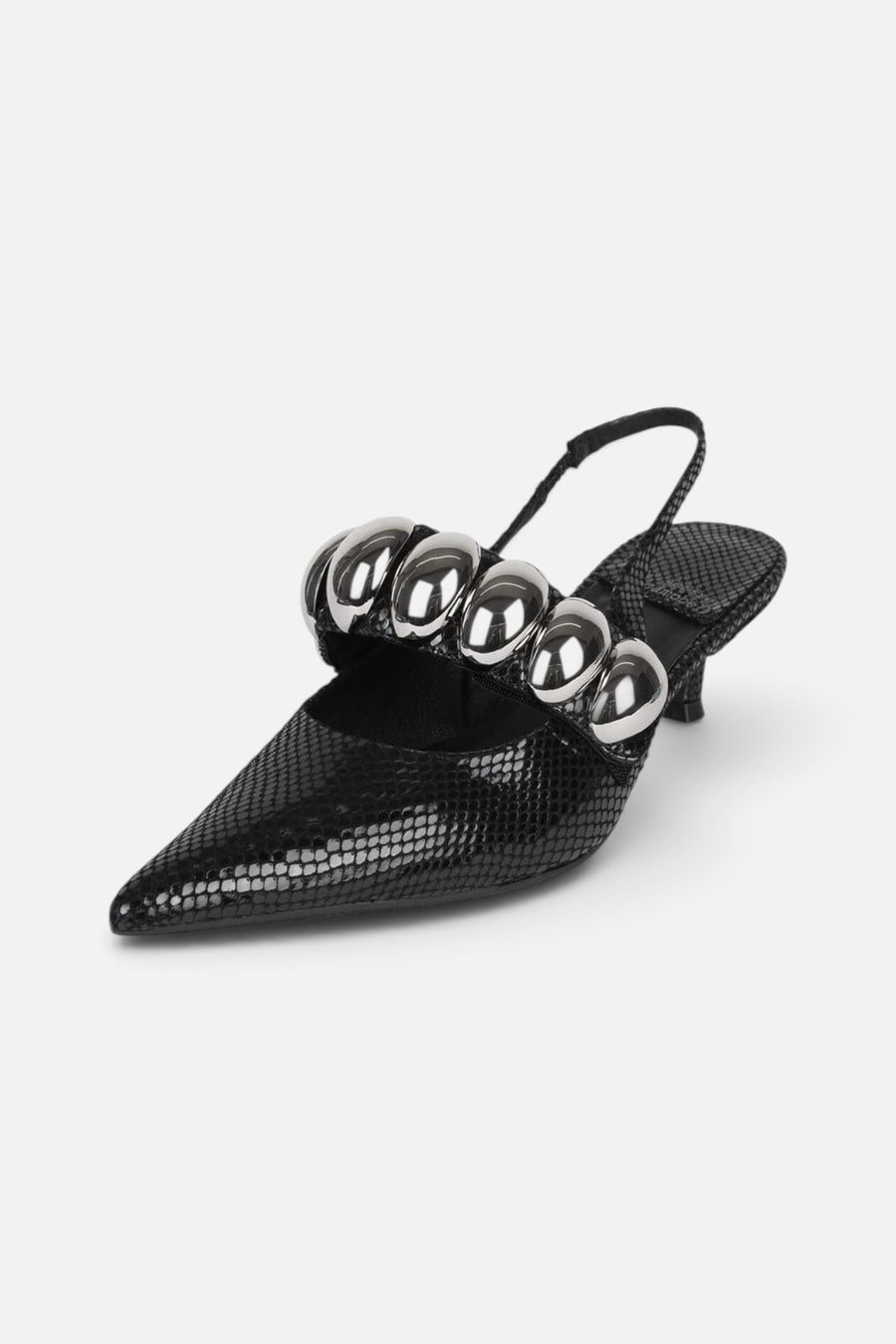 Jeffrey Campbell Persona-SD Heels in Black Shiny Snake Silver – back view