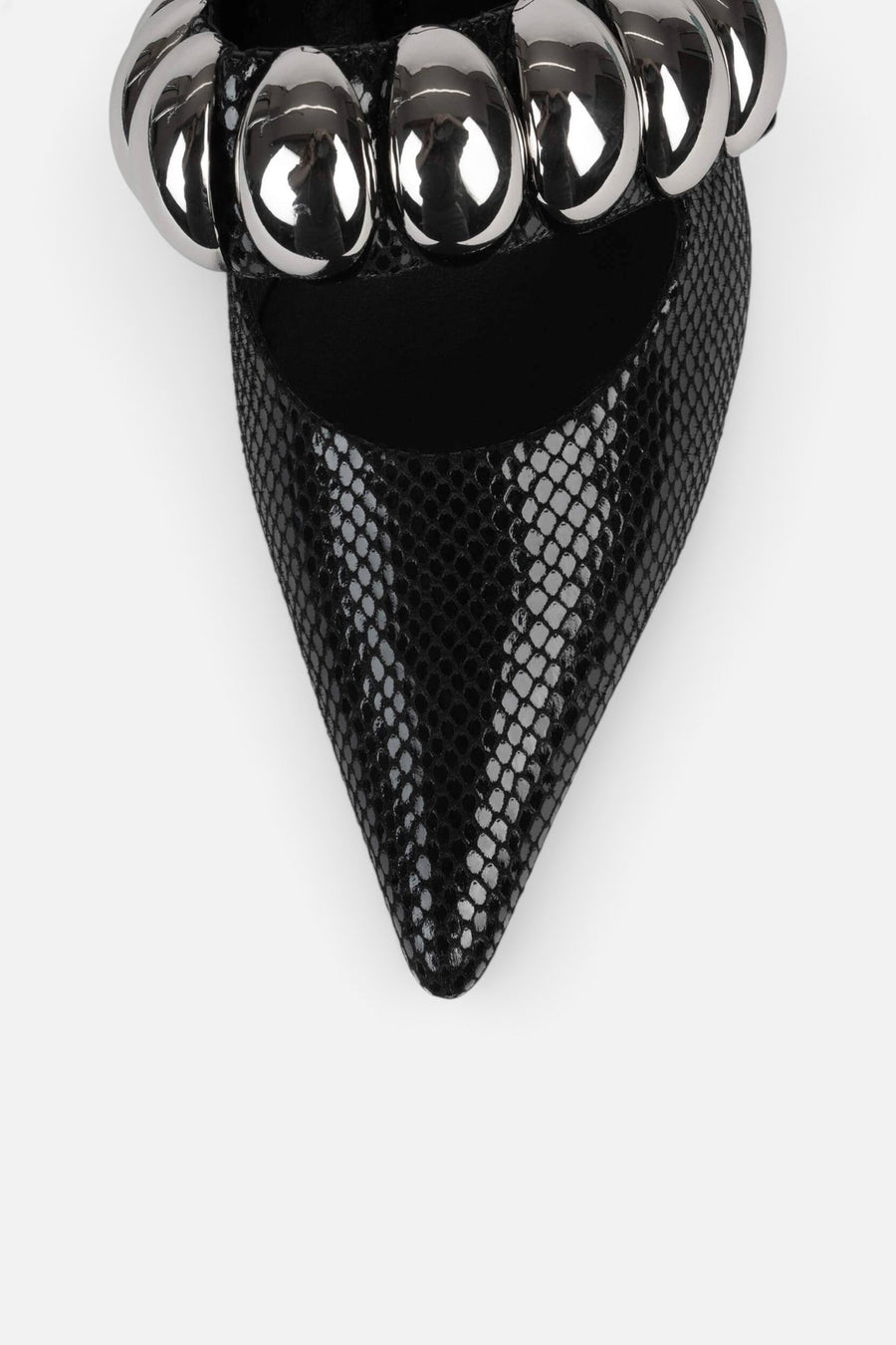Jeffrey Campbell Persona-SD Heels in Black Shiny Snake Silver – detail