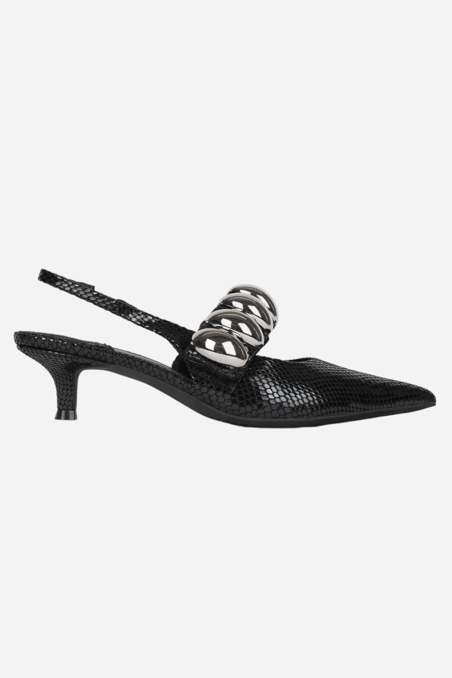 Jeffrey Campbell Persona-SD Heels in Black Shiny Snake Silver – front view
