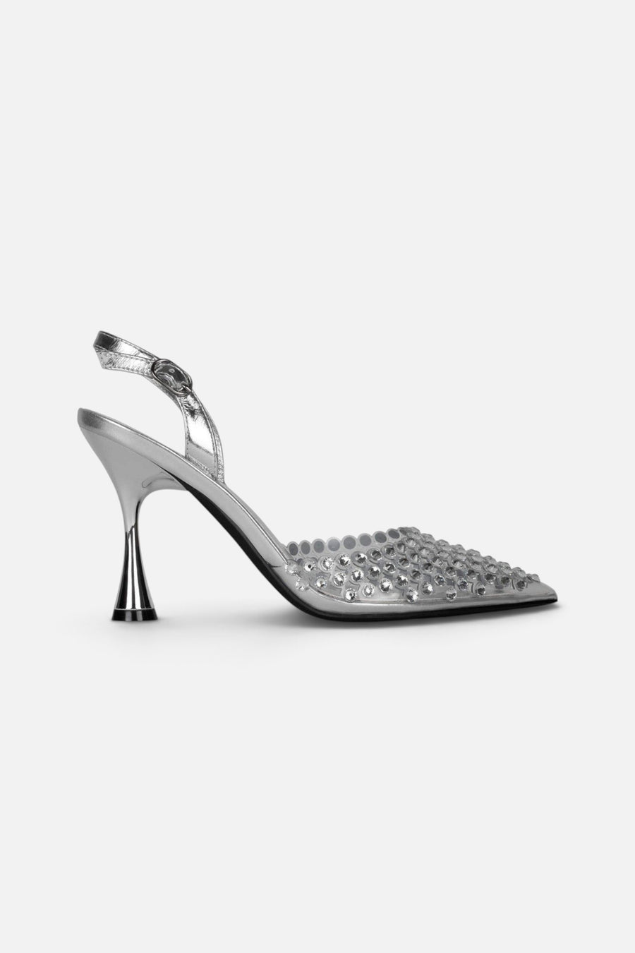 Jeffrey Campbell Shiner Mules in Clear Silver – back view