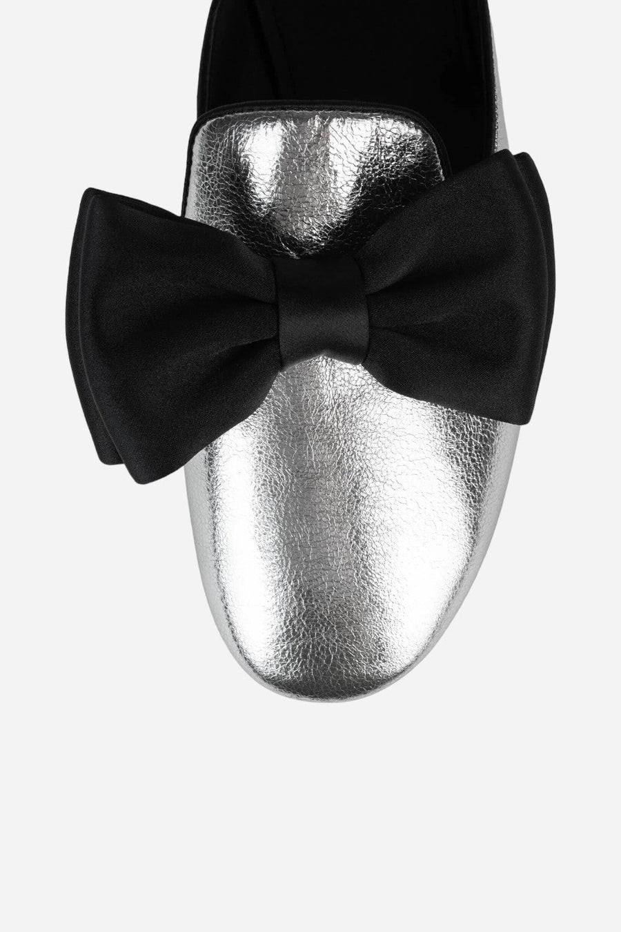 Jeffrey Campbell Spin-Bow Flats in Silver Crinkle – side view
