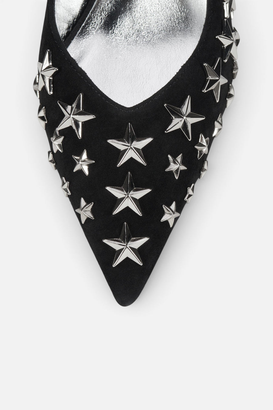 Jeffrey Campbell Starpower Heel in Black Suede Silver – detail