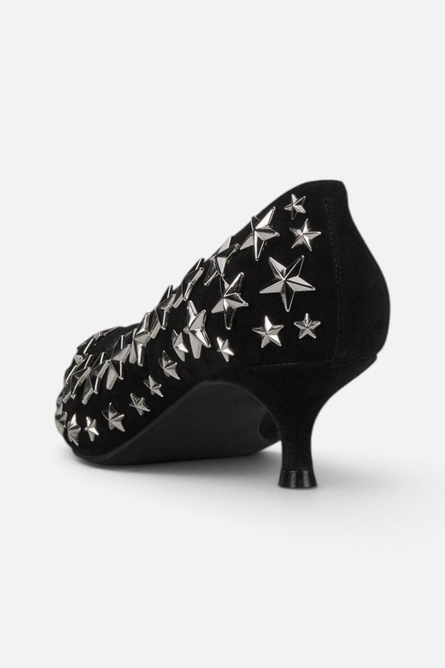 Jeffrey Campbell Starpower Heel in Black Suede Silver – side view
