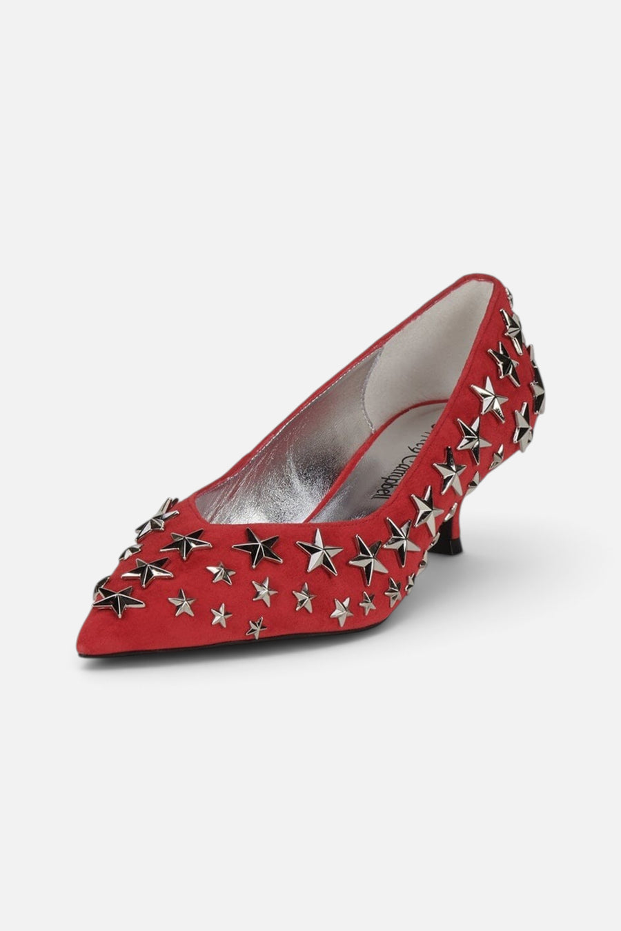Jeffrey Campbell Starpower Heel in Red Suede Silver – back view