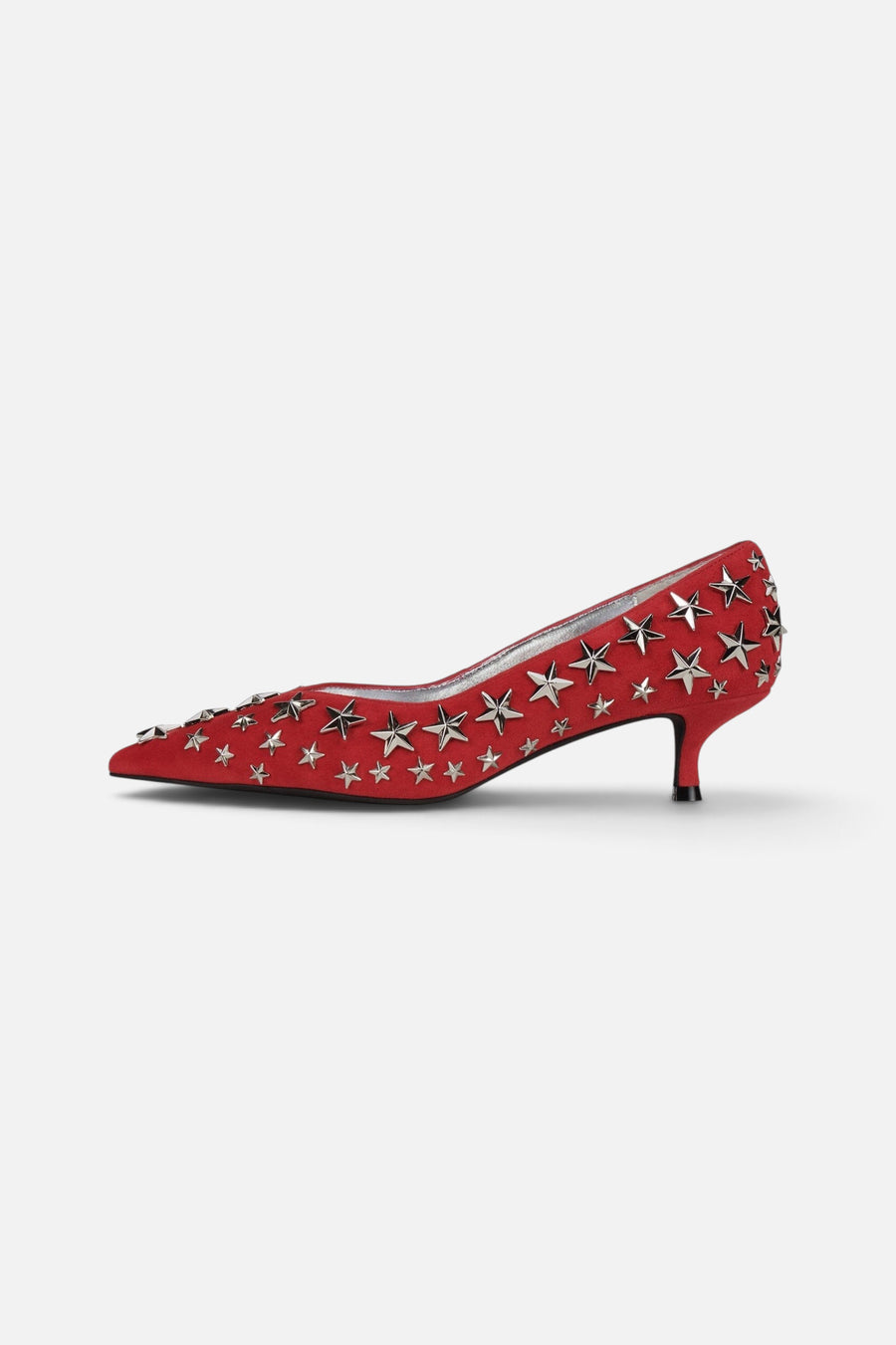 Jeffrey Campbell Starpower Heel in Red Suede Silver – front view
