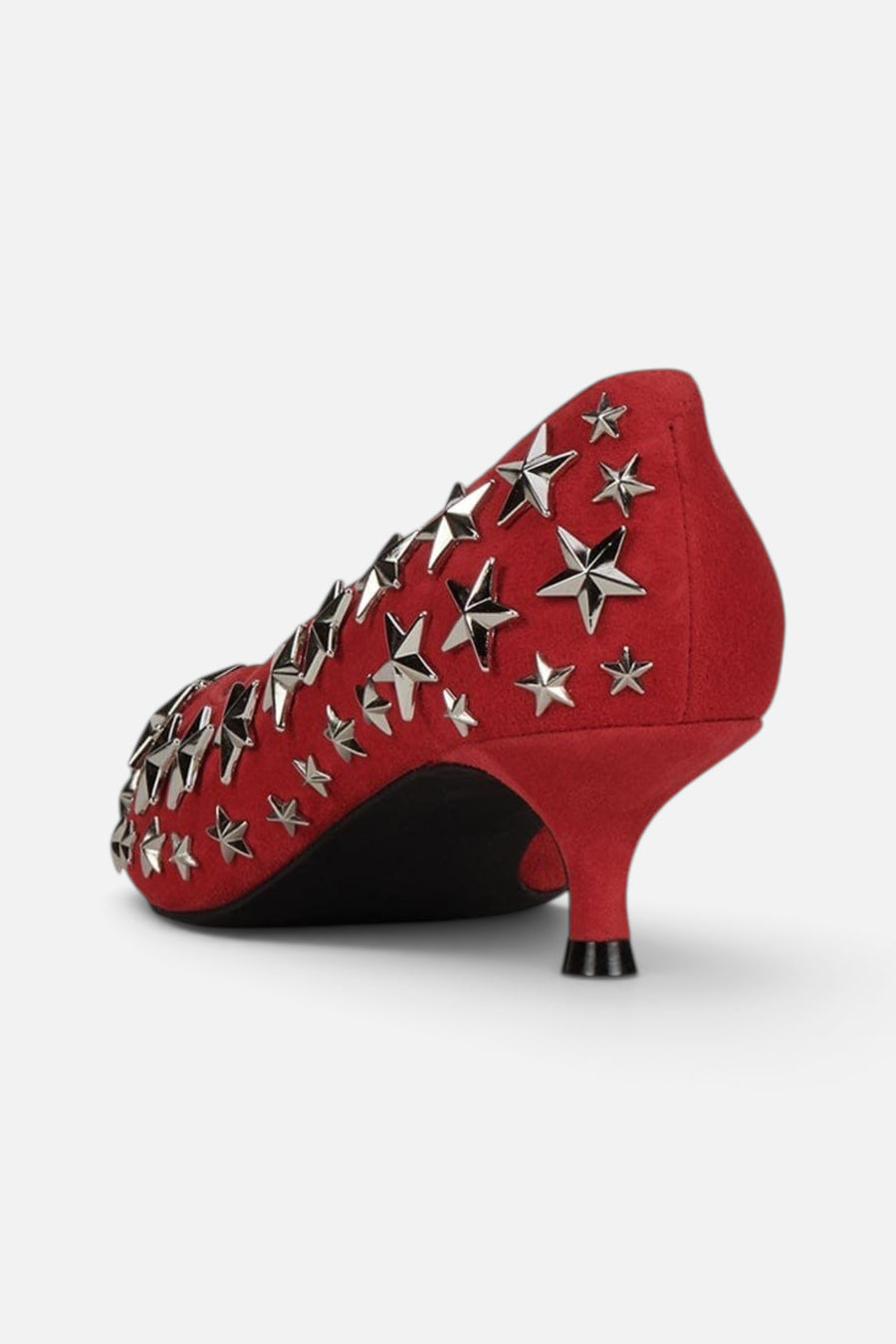 Jeffrey Campbell Starpower Heel in Red Suede Silver – side view
