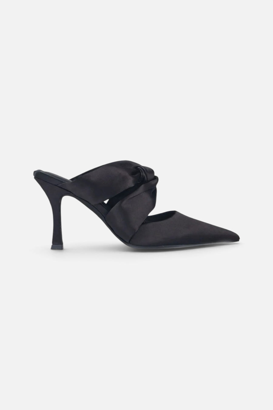 Jeffrey Campbell Tied-Up Heels In Black Satin – front view