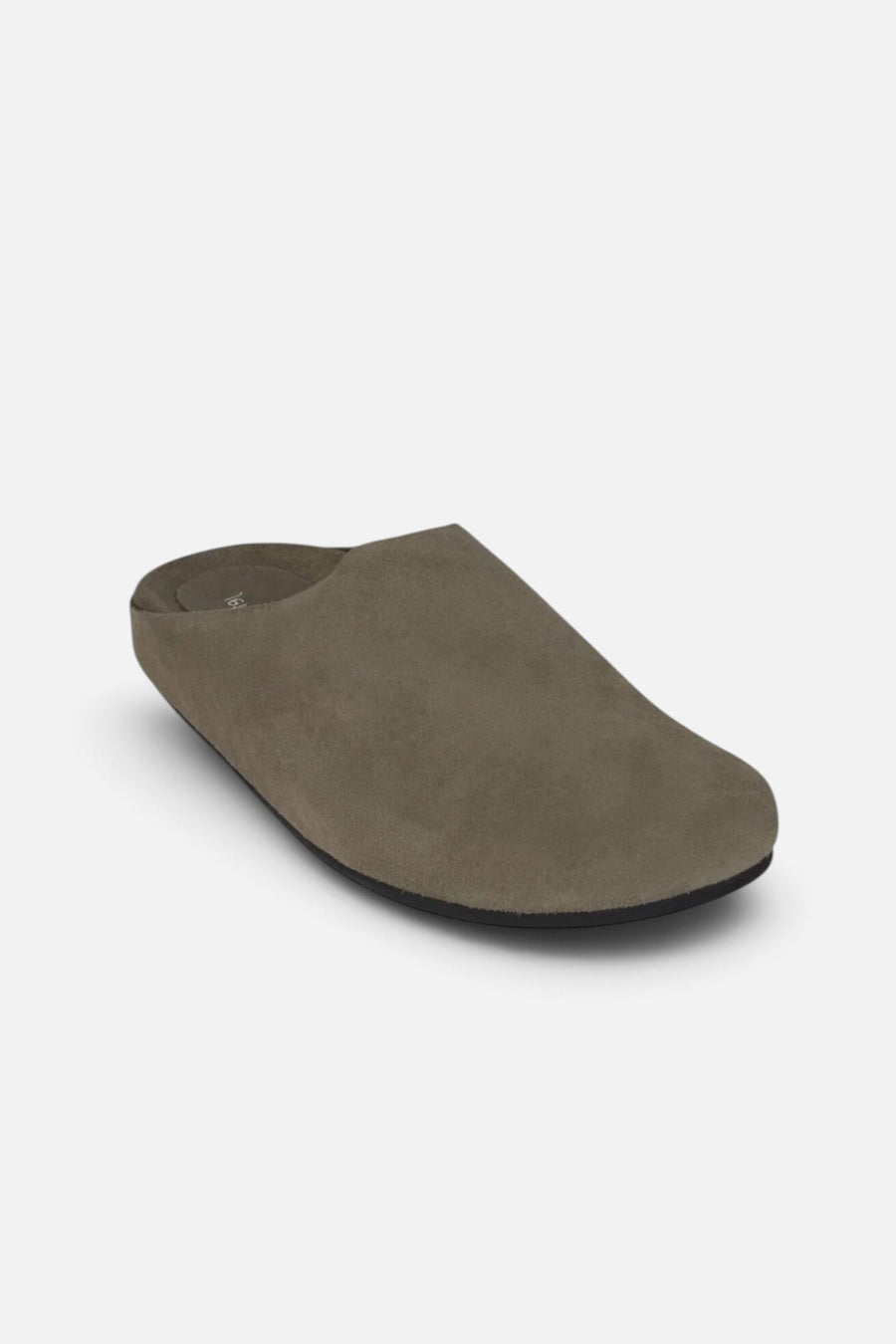 Jeffrey Campbell Women's Content Mule in Light Khaki Suede – three-quarter view