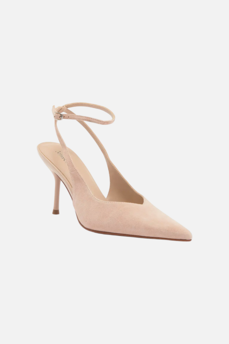 Jeffrey Campbell Women's Executive Ankle Strap Pointed Toe Slingback Pump in Beige Suede – back view