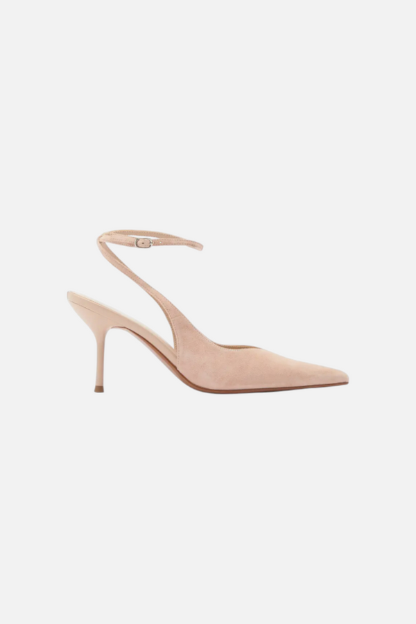 Jeffrey Campbell Women's Executive Ankle Strap Pointed Toe Slingback Pump in Beige Suede