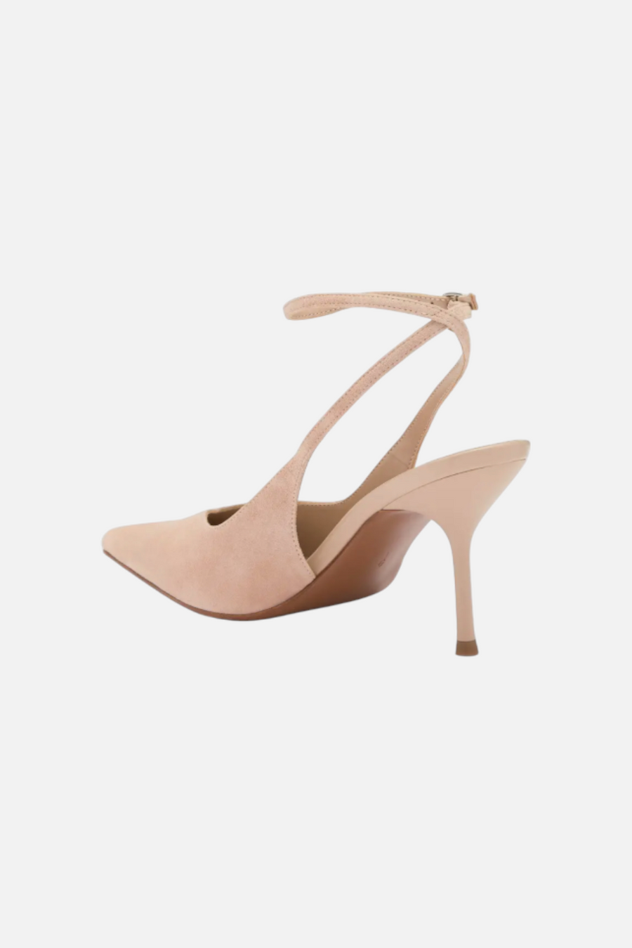 Jeffrey Campbell Women's Executive Ankle Strap Pointed Toe Slingback Pump in Beige Suede – side view