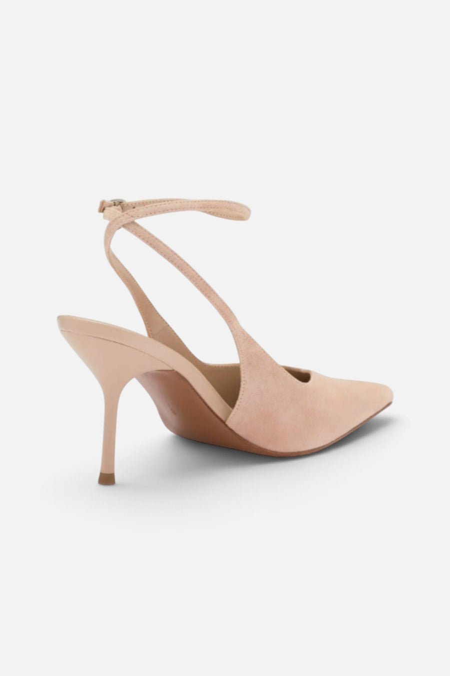 Jeffrey Campbell Women's Executive Ankle Strap Pointed Toe Slingback Pump in Beige Suede – side view