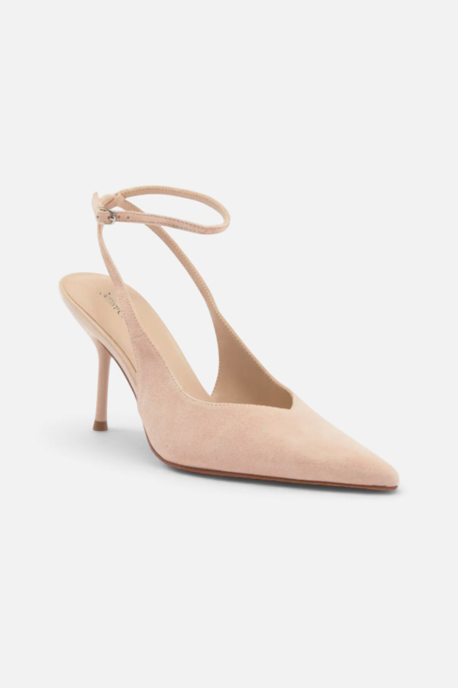 Jeffrey Campbell Women's Executive Ankle Strap Pointed Toe Slingback Pump in Beige Suede – side view
