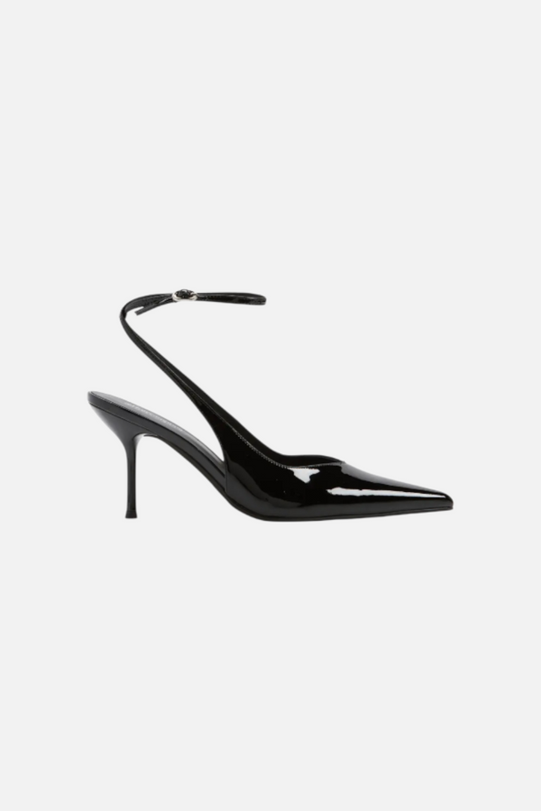 Jeffrey Campbell Women's Executive Ankle Strap Pointed Toe Slingback Pump in Black Patent