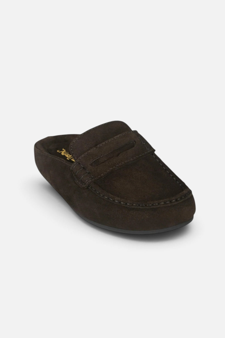 Jeffrey Campbell Women's Miles Loafer Mule in Brown Suede – three-quarter view