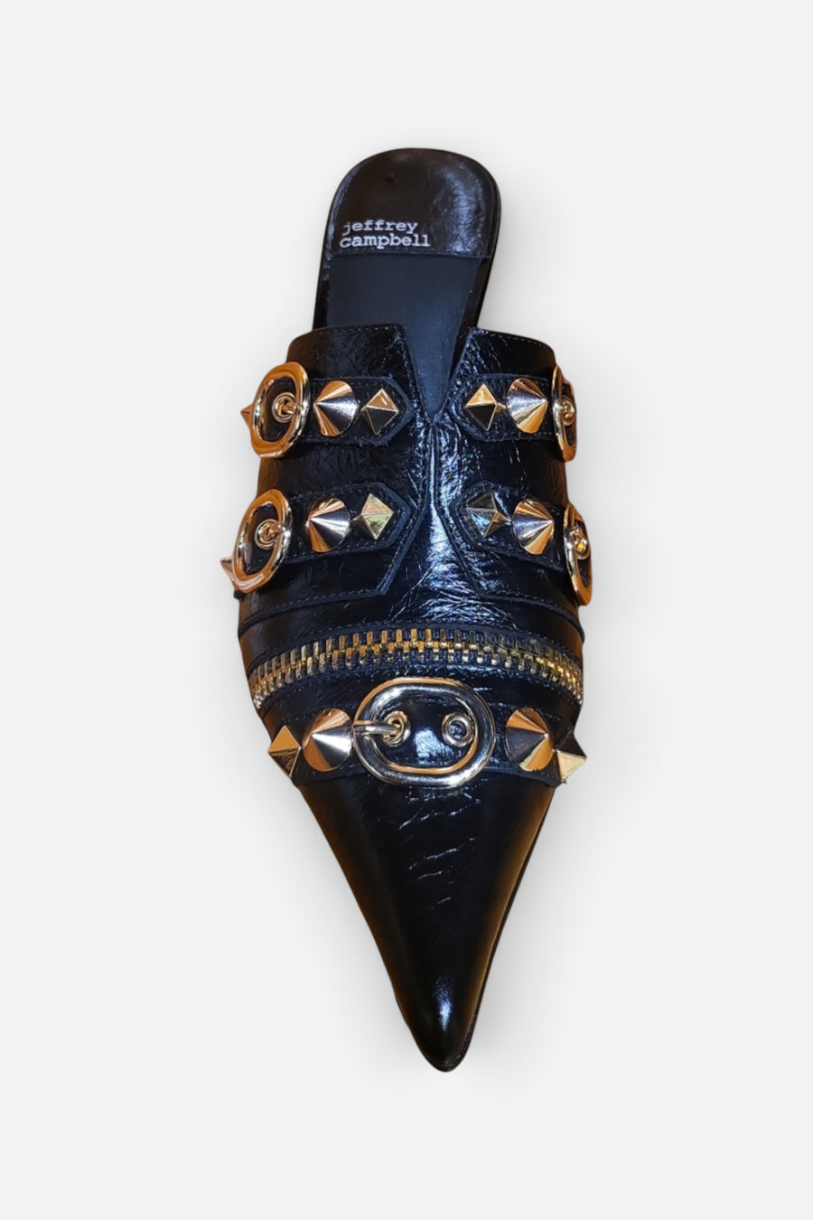 Jeffrey Campbell Women's Rock-On Studded Mule in Black Gold – top view