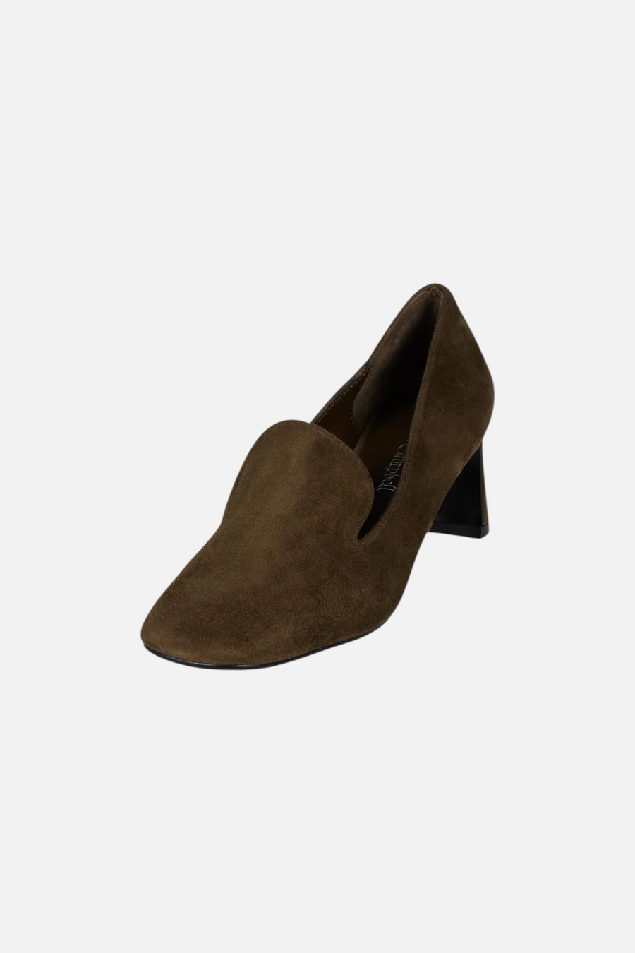 Jeffrey Campbell Women's Tidy Heeled Loafer in Espresso Suede – back view