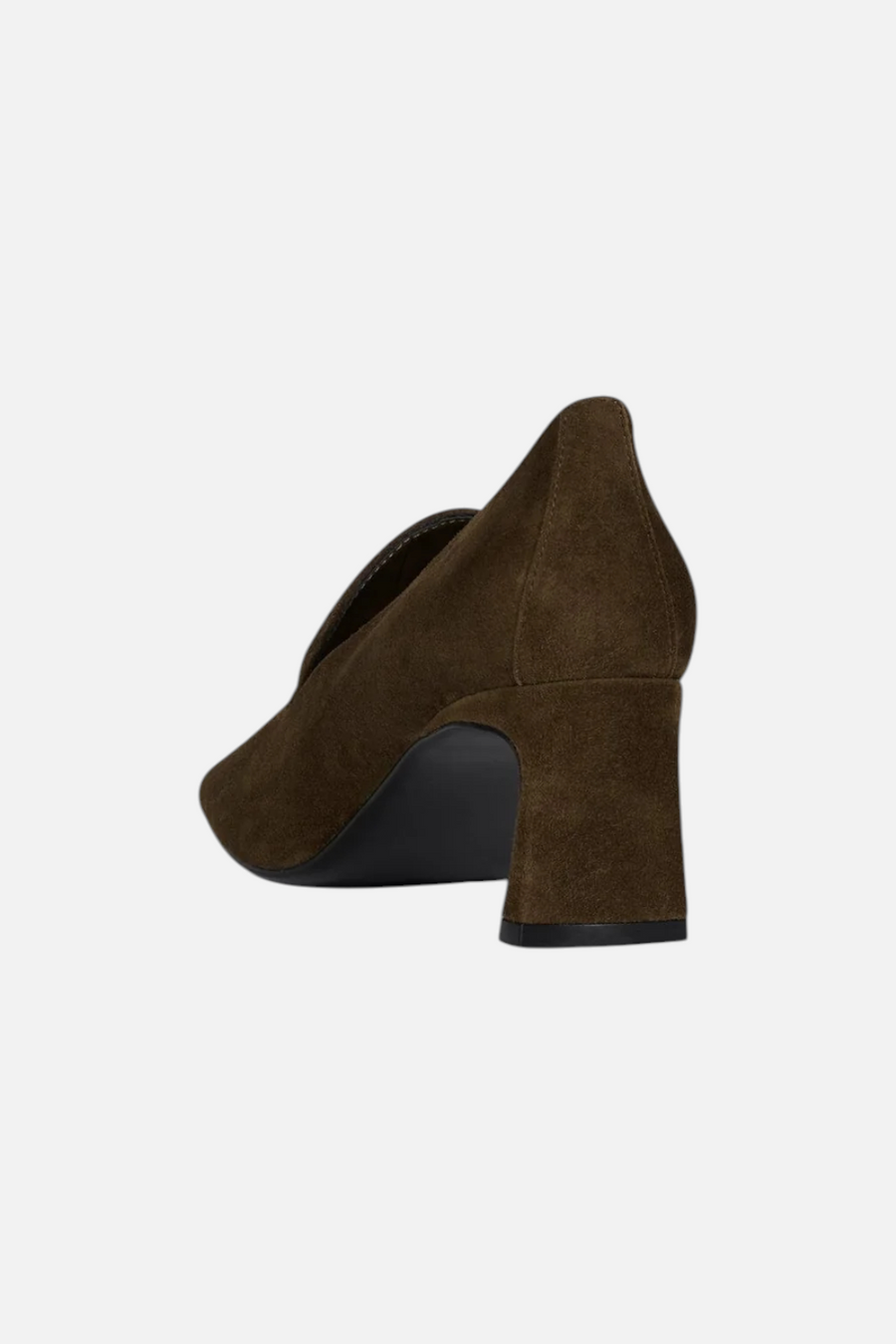 Jeffrey Campbell Women's Tidy Heeled Loafer in Espresso Suede – side view