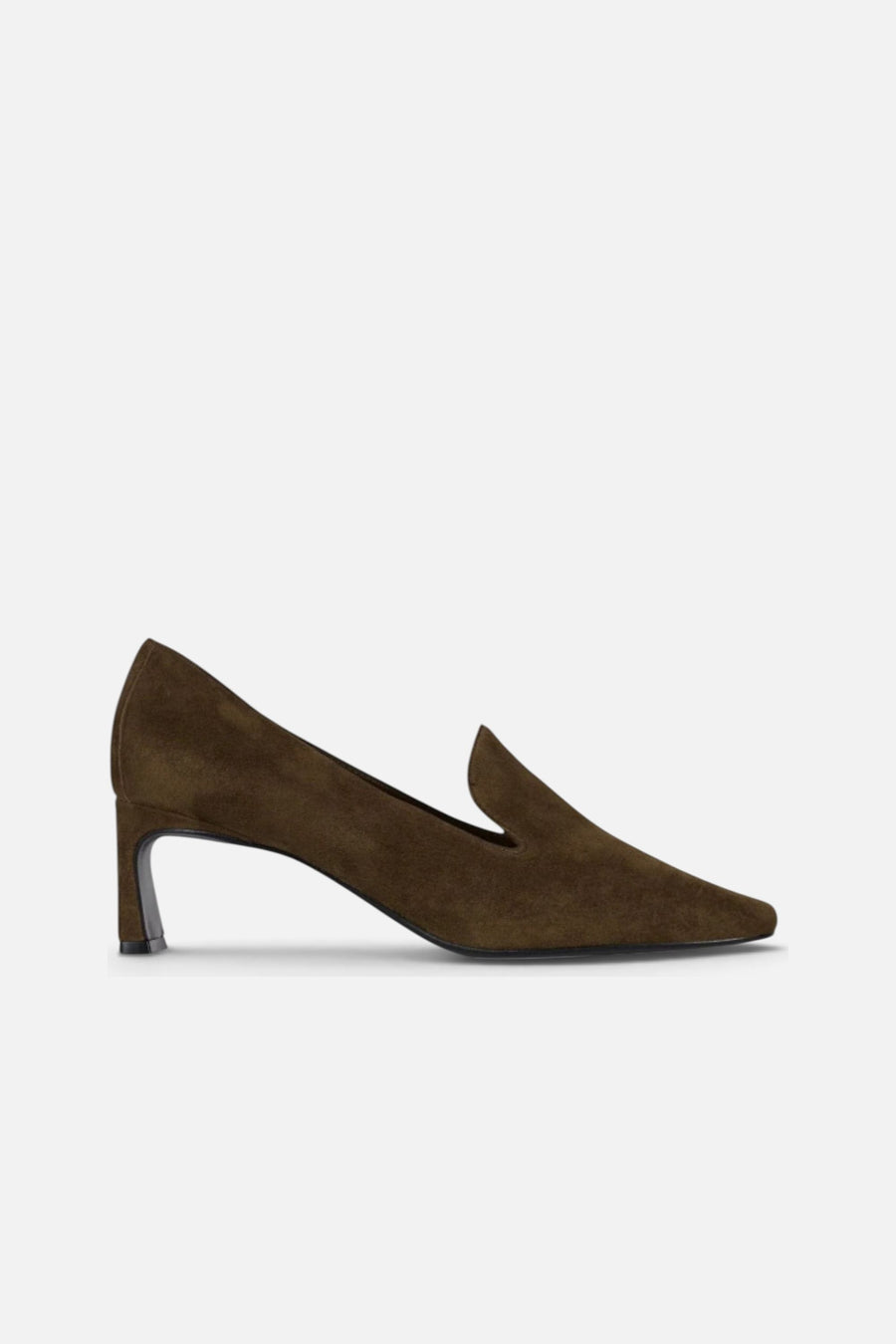 Jeffrey Campbell Women's Tidy Heeled Loafer in Espresso Suede – side view