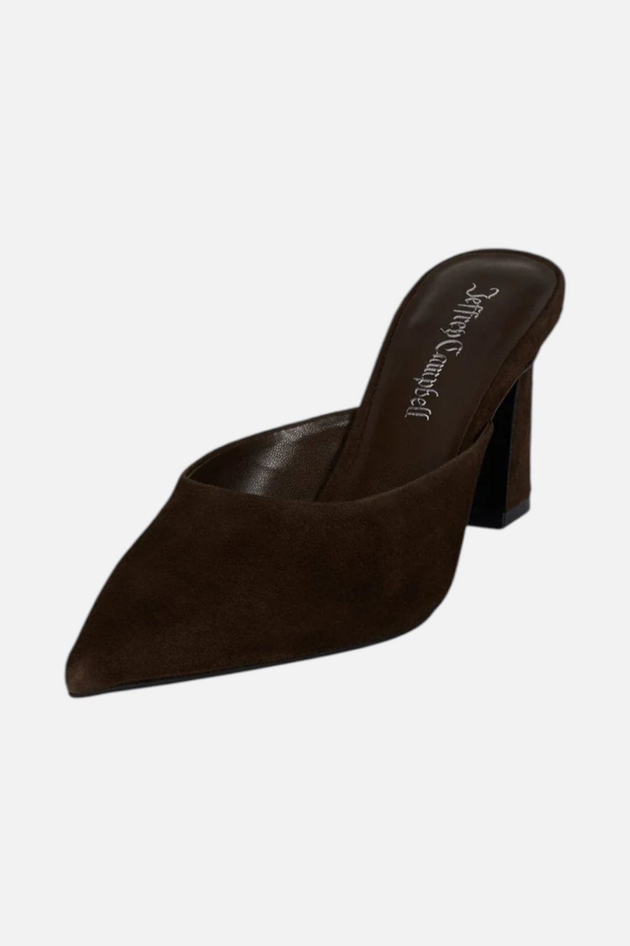 Jeffrey Campbell Women's Unamused Heeled Mule in Brown Suede – back view
