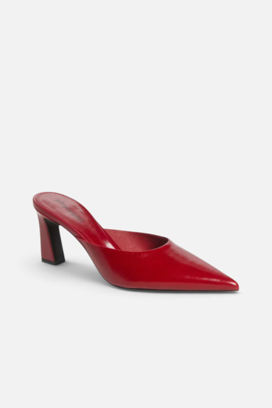 Jeffrey Campbell Women's Unamused Pointed Toe Mule in Cherry Red – three-quarter view