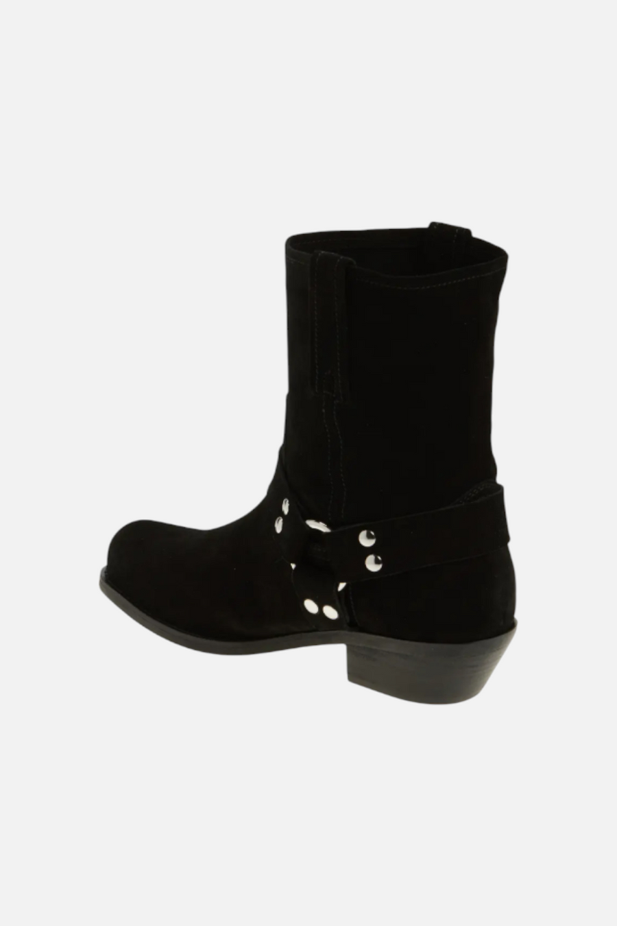 Jeffrey Campbell Women's Waylon Harness Boot in Black Suede – side view