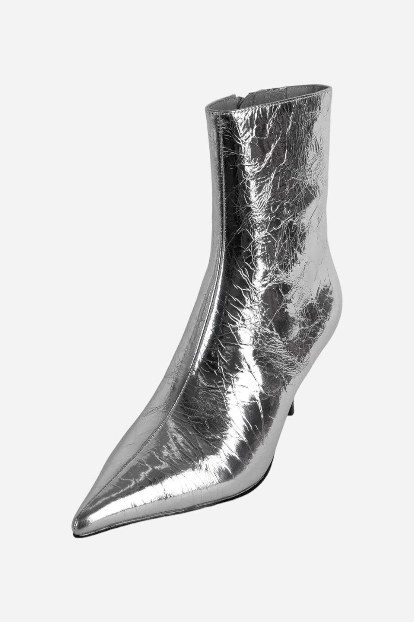 Jeffrey Campbell Sindee-Mh Ankle Boot in Silver Crinkle – CHROME