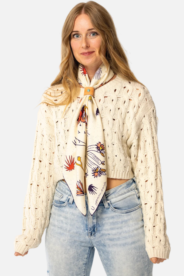Jenni Earle I Am Free Cactus Silk Scarf in Cream
