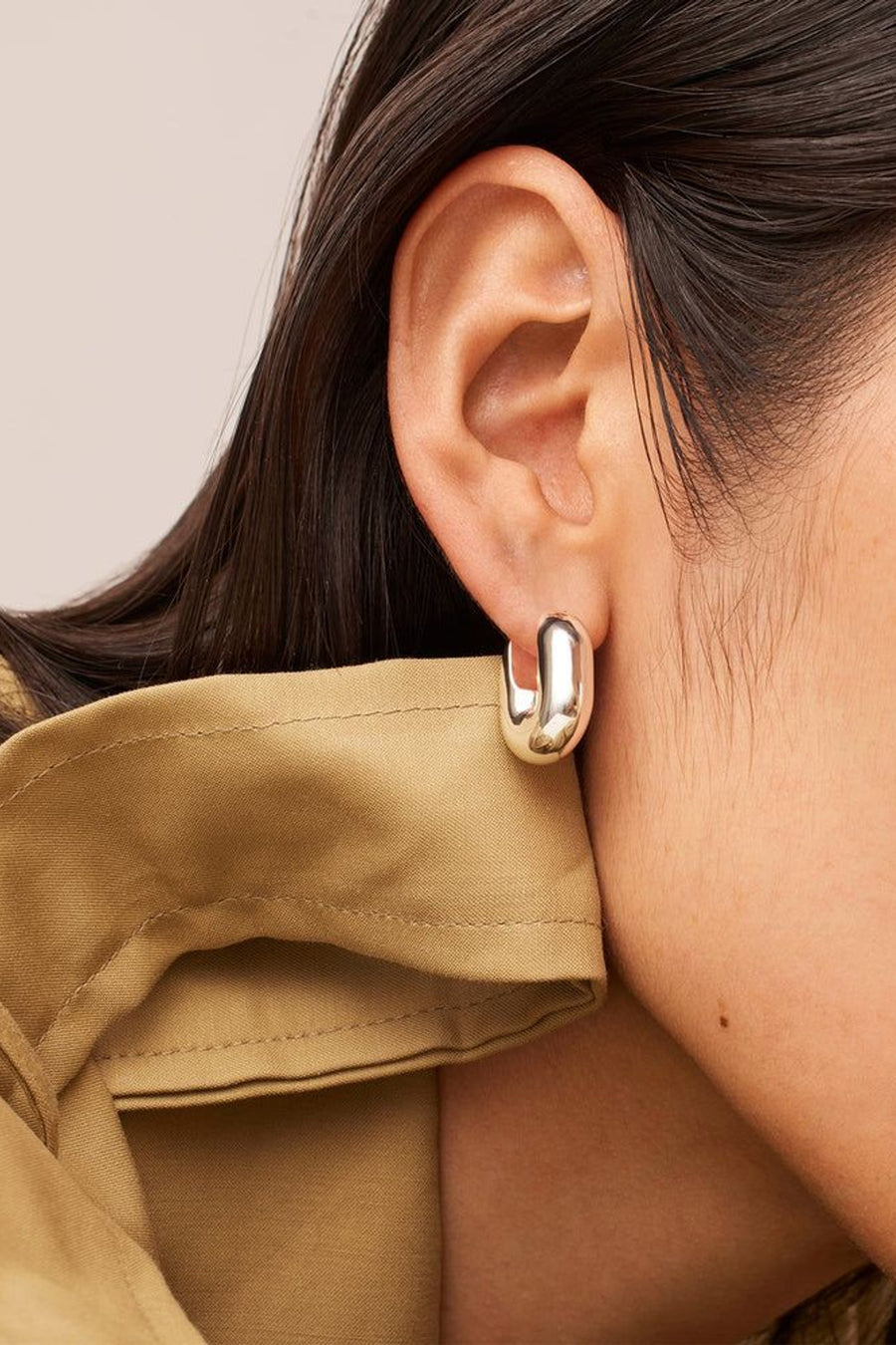 Jenny Bird Puffy U-Link Earrings in Sterling Silver – side view