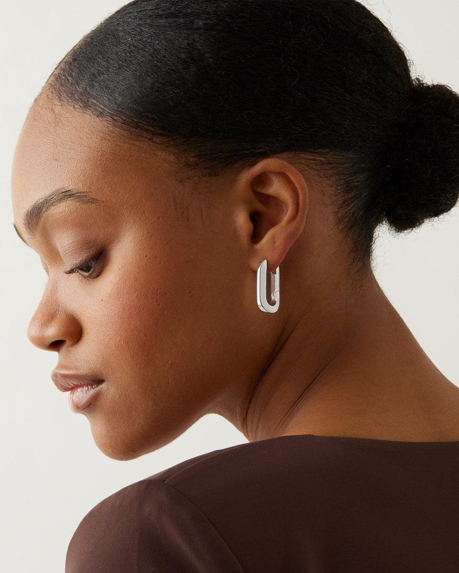Jenny Bird U-Link Earrings in Sterling Silver – side view