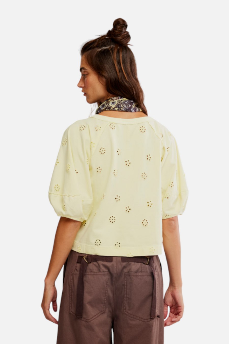 Free People Jessie Eyelet Tee in Lemon Water Combo