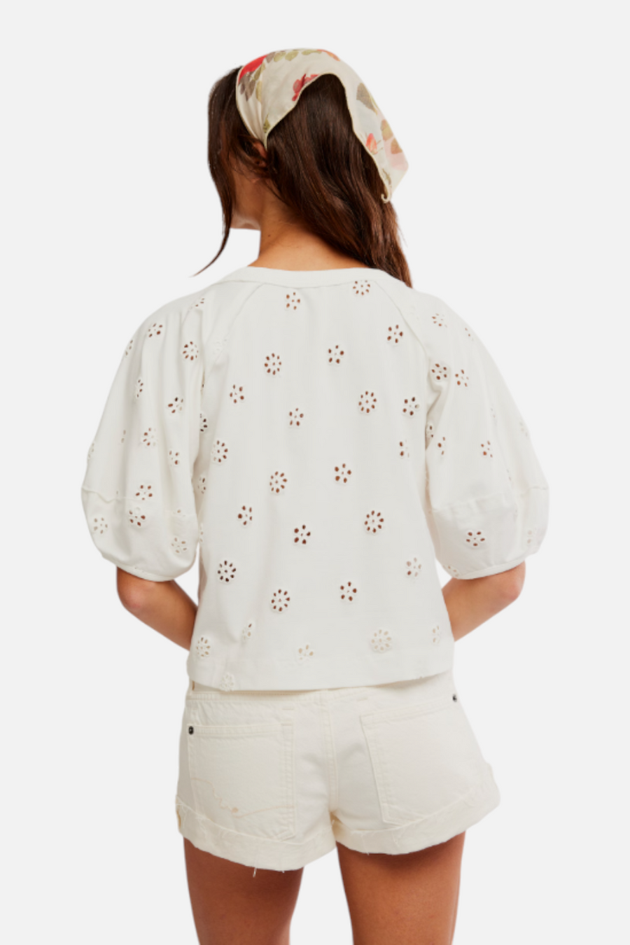 Free People Jessie Eyelet Tee in Whisper White