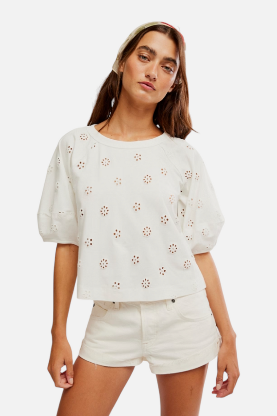 Free People Jessie Eyelet Tee in Whisper White