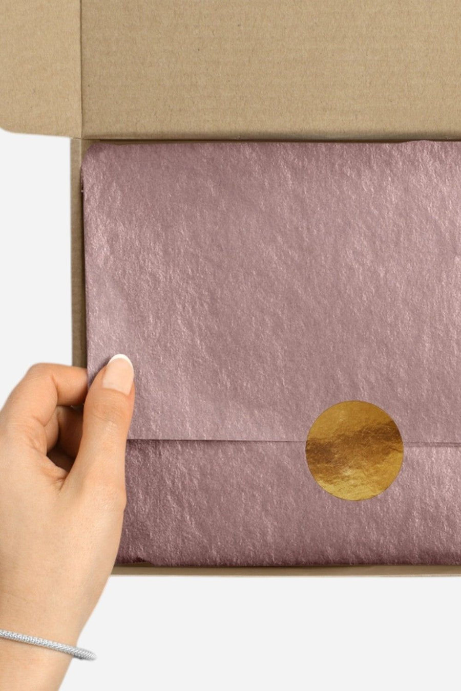 Jillson & Roberts Metallic Matte Rose Gold Tissue Paper – side view