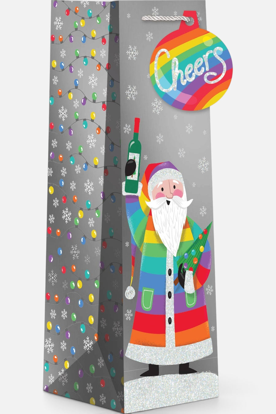 Jillson & Roberts Rainbow Santa Bottle Gift Tote – front view