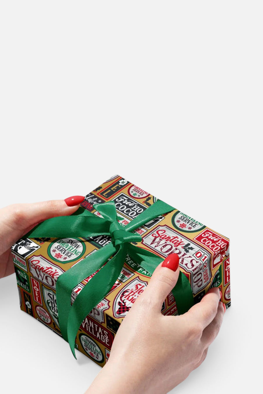 Jilson & Roberts Santa Signs Wrapping Paper in Gold – back view