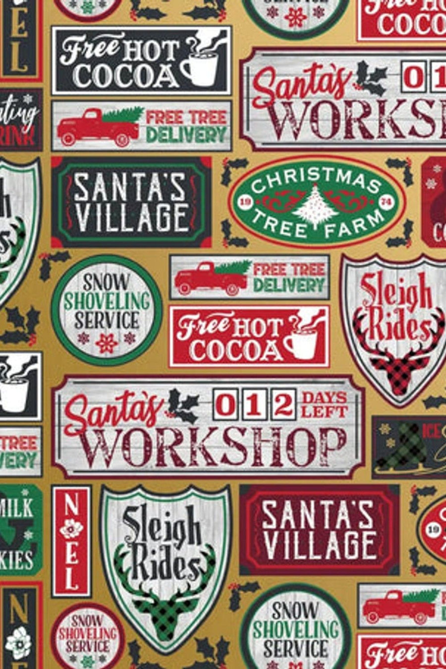 Jilson & Roberts Santa Signs Wrapping Paper in Gold – front view